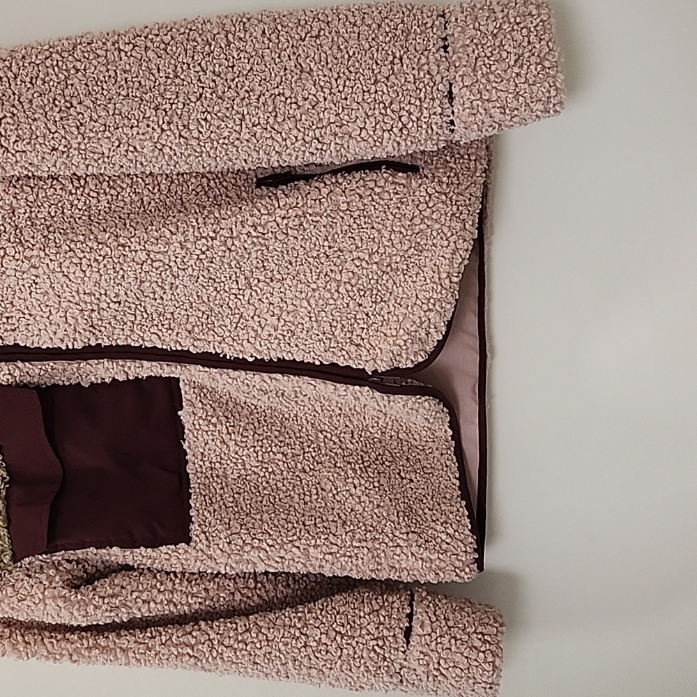 ForLove And Lemons Patchwork Sherpa Full Zip Colorblock Jacket Pink Beige SZ XS - Picture 8 of 17